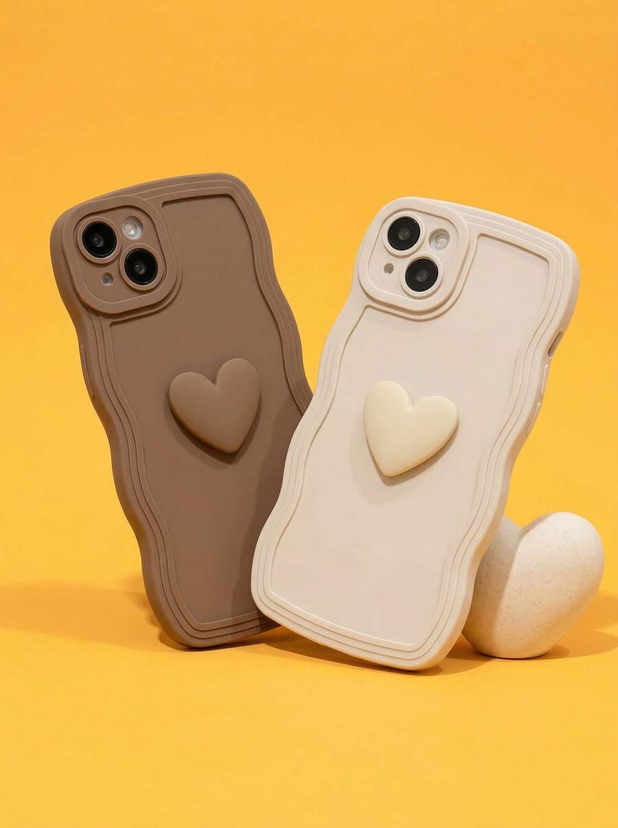 2 Ốp lưng điện thoại hình trái tim màu nâu và trắng dễ thương được cá nhân hóa tương thích với iPhone 12 13 14 15 16 17 Pro Max - Nhiều màu - Xem 1
