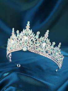 1 chiếc vương miện cài tóc kiểu Baroque sang trọng và quý phái dành cho nữ, phụ kiện tóc cô dâu, vương miện công chúa lãng mạn dự tiệc dạ hội. - màu xanh lợt - Xem 4