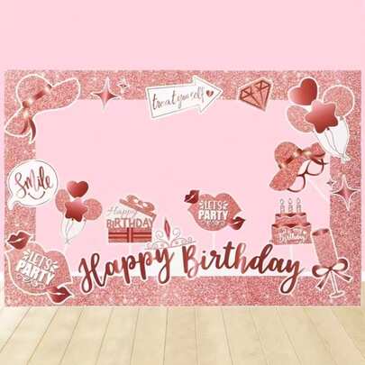 Happy Birthday Photo Booth Props - Rose Gold Party Photobooth Selfie Frame & Props For Party Decorations Supplies Favors