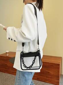 1 Set Bolsa Transparente con Monedero, Bolsa Cuadrada Pequeña de PVC Impermeable, Versátil Bolso Bandolera de Gran Capacidad - Negro - Ver 7