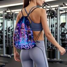 1pc K-Pop Style K-Pop Group Pattern Backpack - Oxford Soft Shell Portable Gym Bag With Practical Pockets, K-Pop Idol Printed Drawstring Backpack, Suitable For Travel, Leisure (Machine Washable) - Multicolor - View 3