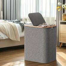 145L Large Laundry Basket Bin Bag Foldable Hamper 2 Compartment Double Sided Lid - View 4