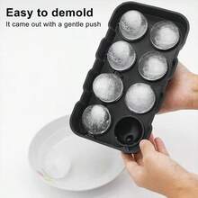 1pc Round Ice Cube Mold Tray With Funnel, For Making 4/6/8 Round Ice Cubes, Whiskey Cocktail Large Round Ice Cube Tray - Black - View 4