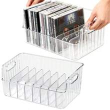Soporte para CD transparente 2 unidades caja de almacenamiento de CD de plástico estantes de almacenamiento de CD organizadores de almacenamiento de DVD soporte de disco para hasta 40 - Transparente - Ver 8