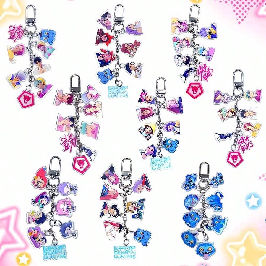 1pc/Set Kpop Witch Hunting Girl Group & Saka Boy Band Acrylic Keychain Pendant, Blue Cat Theme Accessories - Multicolor - View 1