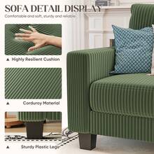 L-Shaped Convertible Sectional Sofa 3 Seater With Corduroy Fabric, Complete With Mobile Footrest, For Living Room, Apartment And Office - 綠色 - 查看 3