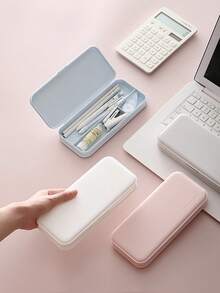 1pc Macaron Style Plastic Minimalist INS Multifunctional Storage Box, Handmade DIY Matte Stationery Pouch, Suitable For School And Office Use, Student Supplies, Back To School Season Office Desk Accessories Desk Accessories Office Supplies Office Accessories - Rectangle - View 2