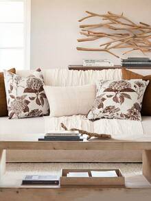 1pc Linen Floral Print Decorative Throw Pillow Case, Vintage Bohemian Style Home Decor For Sofa, Chair, Bedroom, Living Room - Brown - View 6