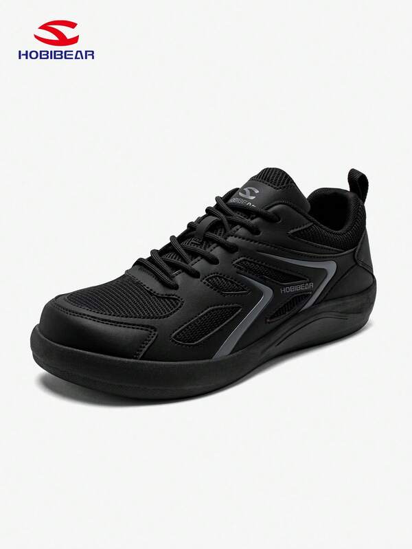 HOBIBEAR New All-Season Men's Sports Shoes, Fashionable Wide Toe Lace-Up Comfortable Tennis Shoes, Black Athletic Shoes, Suitable For Outdoor Hiking, Gym, Driving, Commuting Wear