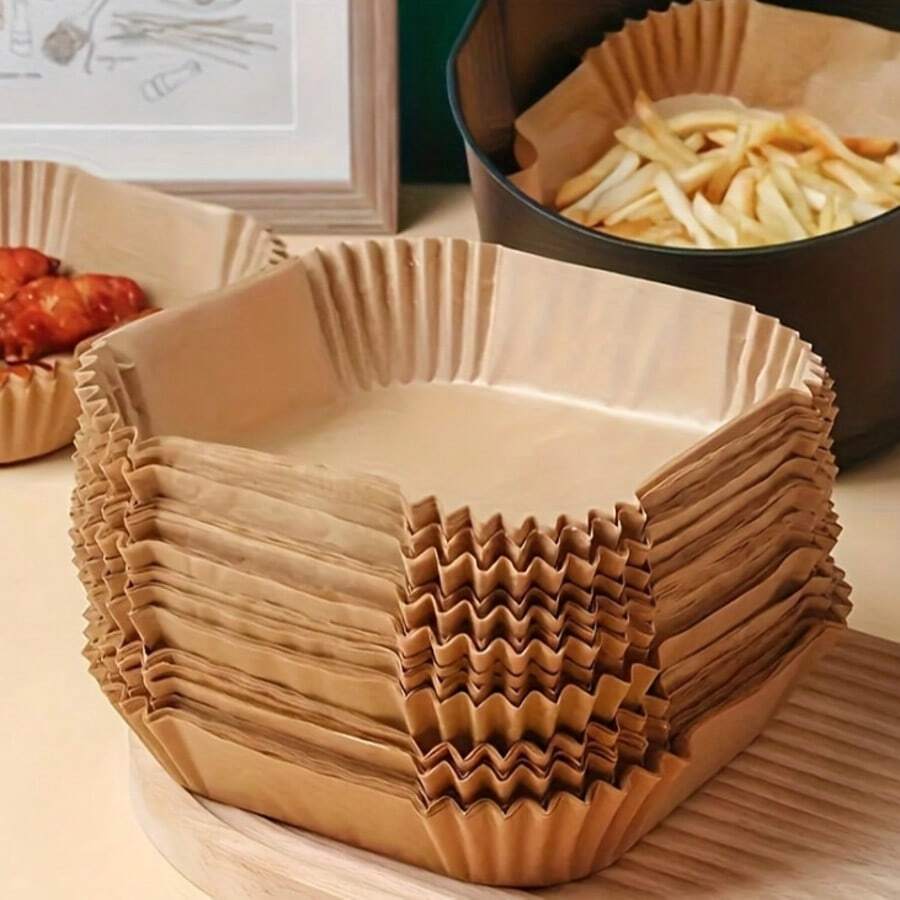 Value Pack 100pcs Non-Stick Air Fryer Lining-Square Circular Paper Lining For Baking, Baking And Microwave Cooking-Easy To Clean And Healthier Cooking For Shops Eid Al-Adha Mubarak - Multicolor - View 1