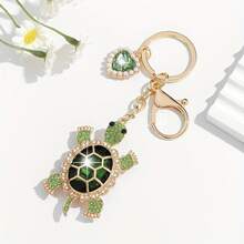 1 Piece Of Fashionable European And American Style Keychain Pendant, Fully Encrusted With Rhinestones, Luxurious, Cute, And Creative, In The Shape Of A Turtle, Suitable For Women's Car Keys, Bag Decoration, And As A Gift - Grass Green - View 3