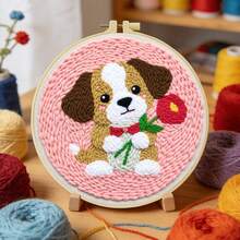 一套2D成人初学者戳绣套装，20*20厘米/7.8*7.8英寸，可爱的小猫和小狗图案，完整的DIY手工戳绣和DIY礼品套装，包含预印图案、毛线、绣框和戳绣工具，适合赠送给家人、朋友、同学作为生日礼物，也可用于客厅、卧室家居装饰。 - A - 查看 17