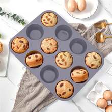 Khuôn nướng bánh muffin 12 ngăn bằng silicon, khuôn nướng chống dính bằng silicon. - Nhiều màu - Xem 6