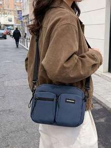 Bolso cruzado de mujer de nailon con múltiples bolsillos - Bolso de hombro mini casual con correa ajustable, adecuado para el uso diario, viajes y estilo callejero - Azul - Ver 8