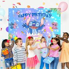 Stitch Coconut Tree Birthday Party Backdrop, Lilo And Stitch Themed Wall Decor, Photo Banner For Celebration Events, Party Decorations And Display Props - Multicolor - View 9