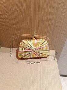 月光之夜包，夏季多色条纹斜挎包，时尚复古链条手拿包，迷你方盒包，适合派对女孩、新娘、大学生、年轻职业人士，百搭派对、舞会、婚礼等场合，完美搭配派对配饰，图案随机发送 - 綠色 - 查看 3