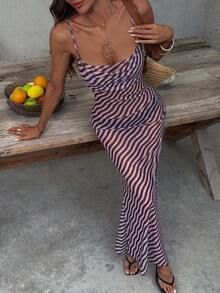 Ms. VIVINA's Summer Fashion: Seductive Beachwear With Waves And Patterns, See-Through Design, Fitted Silhouette With A Fish-Tail Hemline, Long Strap Dress. Women's Summer Dresses, Women's Beach Dresses, Women's Elegant Dresses, Women's Beach Vacation Outfits. Party - Purple - View 6