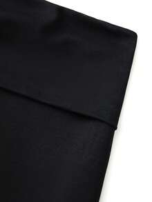 Women's Spring Summer Baggy Pants Foldover Waist Solid Color Loose Wide Leg Pants - Black - View 3
