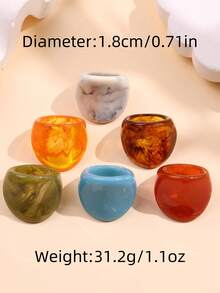 6pcs/Set Fashionable Glamorous Sparkling Unique Delicate Creative Luxury Versatile Elegant Geometric Colorful Resin Rings, Suitable For Women's Daily Wear, Festivals And Parties - Multicolor - View 7