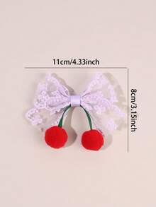 2 Stücke Kirsche Haarball Spitze Haarschleife Clips für Mädchen, lila Bogen Haarclips, Alligatorclips, exquisite süße Kirsche Schleife Barrettes, Geschenke für Mädchen, Haarzubehör für den Alltag - Mauve - Übersicht 6
