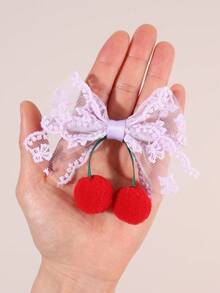 2 Stücke Kirsche Haarball Spitze Haarschleife Clips für Mädchen, lila Bogen Haarclips, Alligatorclips, exquisite süße Kirsche Schleife Barrettes, Geschenke für Mädchen, Haarzubehör für den Alltag - Mauve - Übersicht 3