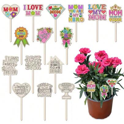 5pcs Random Wooden Plant Tags, Garden Decor, Flower Pot Markers, Mother's Day Gift, Best Mom Plant Labels