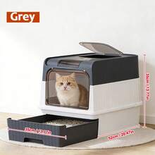 Ultra Large Top Entry Enclosed Cat Litter Box, Space-Saving Foldable Design With Pull-Out Drawer & Anti-Splash Lid, Odor Control Leak-Proof Cat Toilet, Easy Clean Portable Litter Tray With Skylight & Scoop For Indoor Cats - one-size - View 4