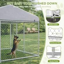 7.5*7.5FT Outdoor Dog Kennel With RoofHeavy Duty Metal Dog Enclosure With Weather-Resistant Cover And Secure Lock For Medium Large Dogs - 銀色 - 查看 7