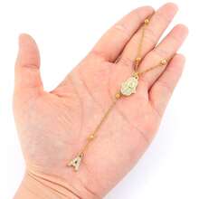 1pc Classic Initial Hamsa Hand Pendant Golden Stainless Steel Bead Chain Necklaces For Women - Yellow Gold - View 3