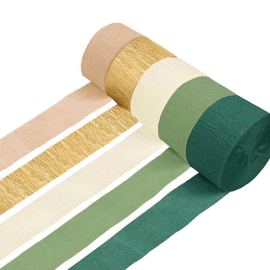 5 Rolls Assorted Color Crinkle Paper Rolls With Floral Ribbons And Striped Decor, Suitable For Birthday, Valentine's Day, Party Decorations - Ribbons - Sage Green - View 1