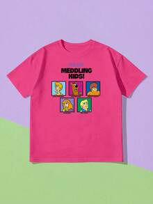 Whysmera SHEIN X SCOOBY-DOO Áo thun ngắn tay in hình hoạt hình phong cách thường ngày, thích hợp cho mùa hè. - Màu Hồng Tươi - Xem 1