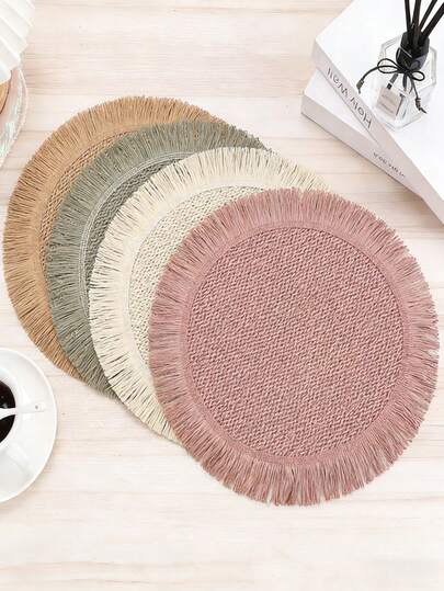 6 tấm lót bàn tròn bằng giấy, thích hợp cho bàn ăn, đường kính 15 inch, chịu nhiệt, làm thủ công, hoàn hảo cho trang trí nhà kiểu nông trại (Màu xanh lá cây)