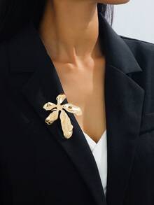 1枚极简主义奢华镀金抽象花卉胸针，独特设计，适合通勤和正式场合佩戴 - 金色 - 查看 8