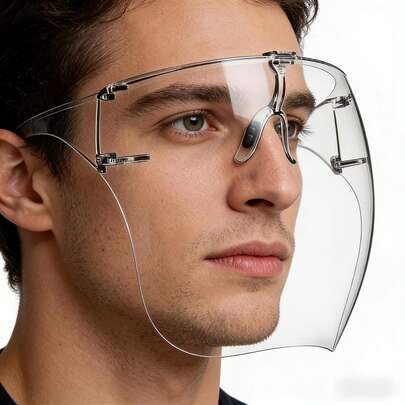 2 piezas - (Con paño de limpieza de gafas) Protector facial anti-vaho, con diseño resistente a salpicaduras y goteos - Protector facial de policarbonato transparente, inodoro, de cierre rápido, adecuado para salones de uñas, cocinas, exteriores, salones de belleza, laboratorios, etc. - Se puede usar con gafas/ - Fácil de usar y limpiar, equipo de para la cocina, material de calidad, opción de profesionales de la belleza