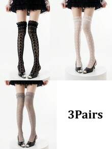 1/3 Pairs Spring/Summer Thin Over-The-Knee Socks, Ballerina Lace Long Socks, Hollow Calf Socks, Y2K Knee-High Socks, Fishnet Slouch Socks, Backless Socks, Minimalist Sexy High Socks, Straight Tube Socks - Multicolor - View 16