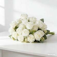 1/3 Bouquet Artificial Rose & Peony Flowers, Home Indoor/Outdoor Wedding Kitchen Table Decor, Spring Valentine's Day Decoration, Bridal Bouquet, DIY Gardening Craft - White - View 1