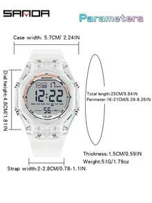 SANDA 6289 Relojes electrónicos impermeables para hombres, multifuncionales, con LED luminoso, alarma, cronómetro y pantalla digital - Blanco - Ver 5