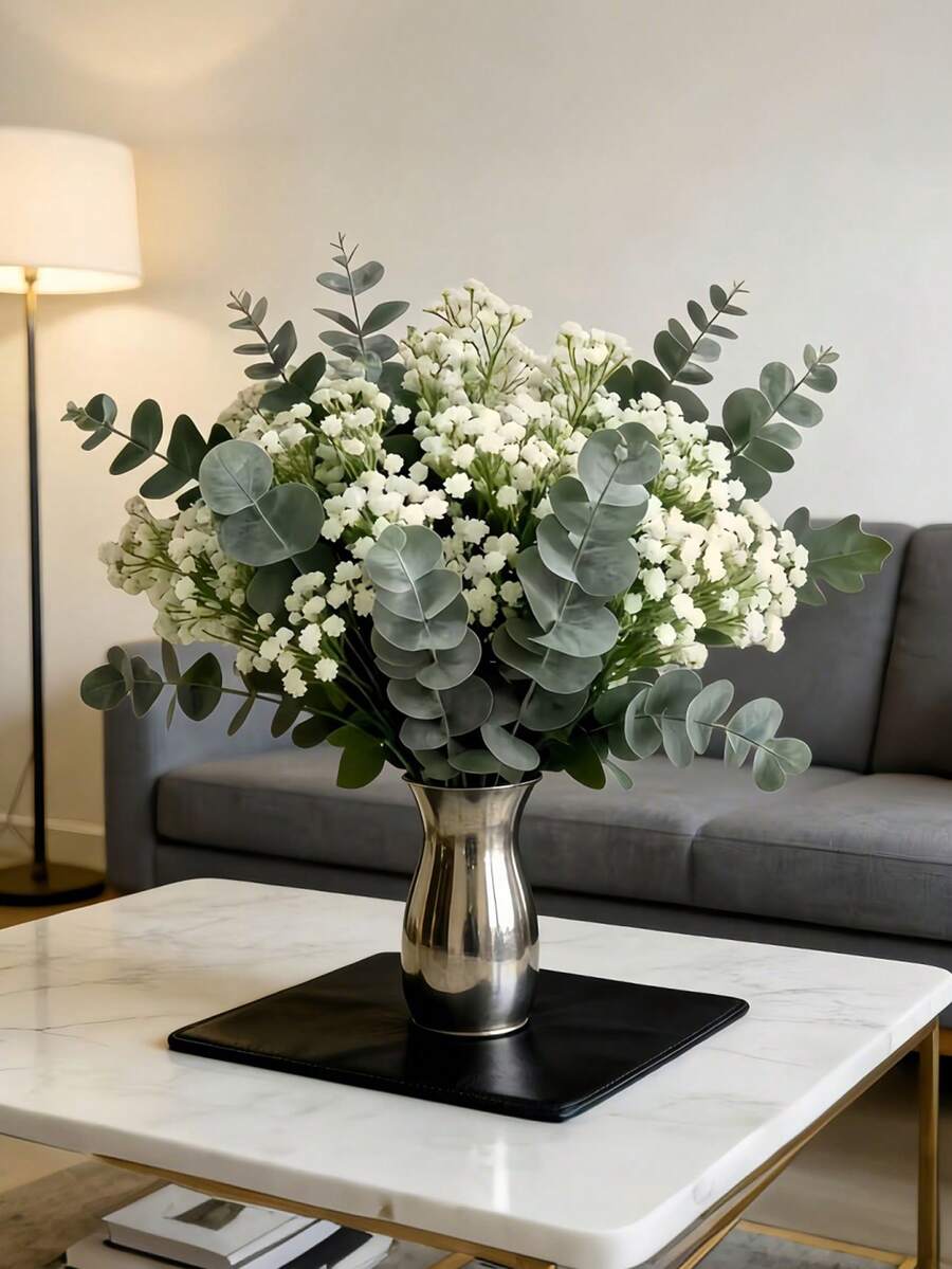 40件装 2种混合人造桉树叶枝，包括人造银元桉树叶、满天星花束、仿真绿植喷雾，适用于婚礼花束、中心装饰、花艺布置等，桉树叶枝，带浆果的仿真绿植，适用于婚礼花瓶、花束、家居花艺装饰、插花等。