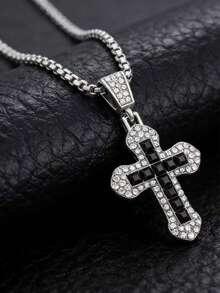 1pc Men's Necklace With Hip Hop Style Zinc Alloy Cross Pendant, European And American Jewelry, Accessory, Suitable For Fashion Statement - Cross - View 9