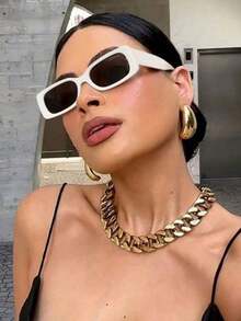 1 双女士简约白色小框长方形时尚休闲装饰眼镜，适合日常旅行 - 彩色 - 查看 1