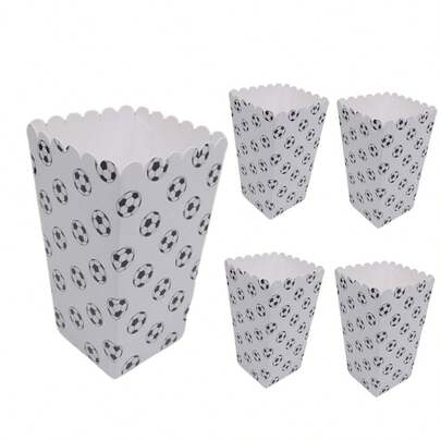 10pcs White Soccer Popcorn Boxes, French Fry Cups, Popcorn Buckets For Birthday Party, Movie Night, Lunch Box, Bakery, Burger Restaurant