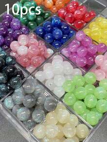 50pcs Dreamy Spring/Summer Galaxy Glitter Round Resin Beads, DIY Bracelet Jewelry Making Supplies - Multicolor - View 71