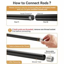 U Shaped Shower Curtain Rod, Both Sides: 23.652 Middle: 3146. Adjustable U Shape Shower Rod No - Sagging Curtain Rod Bathroom Bathtub With 12 Ring Hooks Ceiling Support - U型+霧面黑 - 查看 4