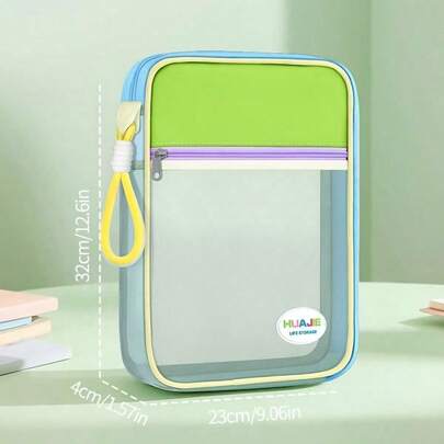 大容量多色便携式文具收纳袋。网布与牛津布材质拼接，适合整理文具、文件和各种材料。菱形多色设计，色彩鲜艳夺目。