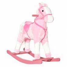 HOMCOM Caballito Balancín Bebé Balancín Peluche Caballo Madera para Niños de 3-6 Años con Sonidos 74x28x65cm - Rosa - Ver 10