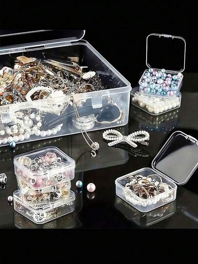 1个首饰收纳盒，礼品首饰盒，耳环整理盒，大容量收纳盒，带可拆卸隔板，钥匙开合设计，可收纳耳环、戒指、项链、珠子，家居浴室收纳，卧室配件，送给女朋友的礼物