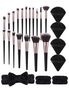 25件套化妆工具套装，包括：18支化妆刷套装+4个三角粉扑+1个发圈+2个手碗挂绳，一应俱全，新手友好 | 方便旅行携带，送礼佳品 | 新手/女性的完美之选 - 彩色 - 查看 1