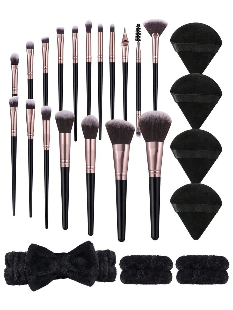 25件套化妆工具套装，包括：18支化妆刷套装+4个三角粉扑+1个发圈+2个手碗挂绳，一应俱全，新手友好 | 方便旅行携带，送礼佳品 | 新手/女性的完美之选 - 彩色 - 查看 1