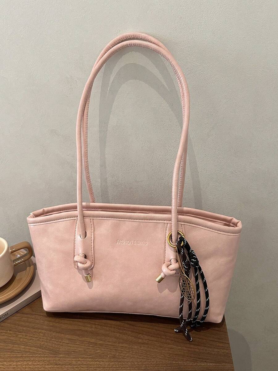 1pc Vintage Oily Leather Handbag, Knotted Handle Design, Convertible Shoulder & Hand Carry, College Style, Multifunctional Commute & School Tote Bag