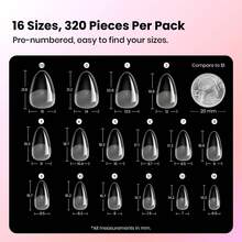 Beetles Gel Nail Tips Curve Etch-X, Half Matte Full Cover Soft Acrylic Press On Nail Tips, Easy DIY Nail Extension, Salon Art For Curved & Natural Nail Beds - 320Pcs Short Almond (Curve-EX Nail Tips) - 查看 5